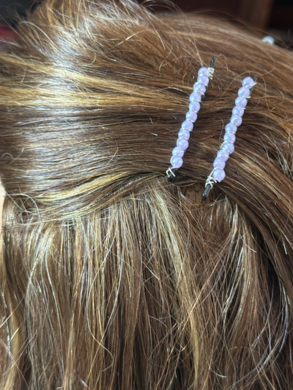 Pale Purplish White Pearly Beads beaded Bobby Pins
